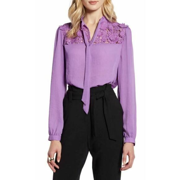 Halogen Women's Lace Yoke Blouse Purple X-Small MSRP $69 - Picture 1 of 2